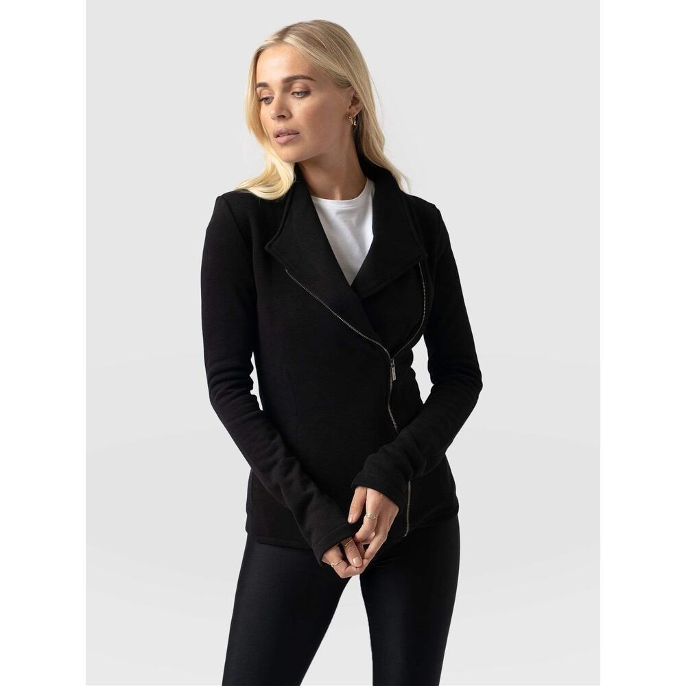 Zaggora Saint Sofia Biker Jacket Moto Asymmetrical Zipper Cotton Black Size 12